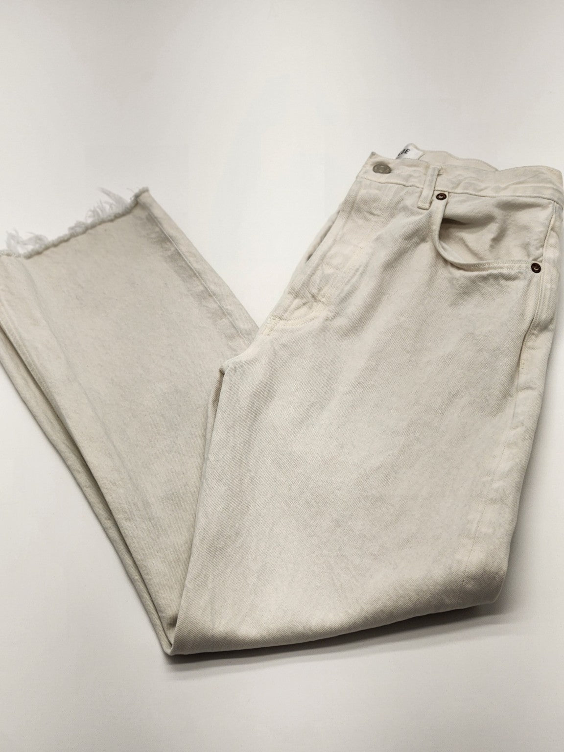 AGOLDE Women's High Rise Straight Leg Raw Hem Jeans Ivory Size 28
