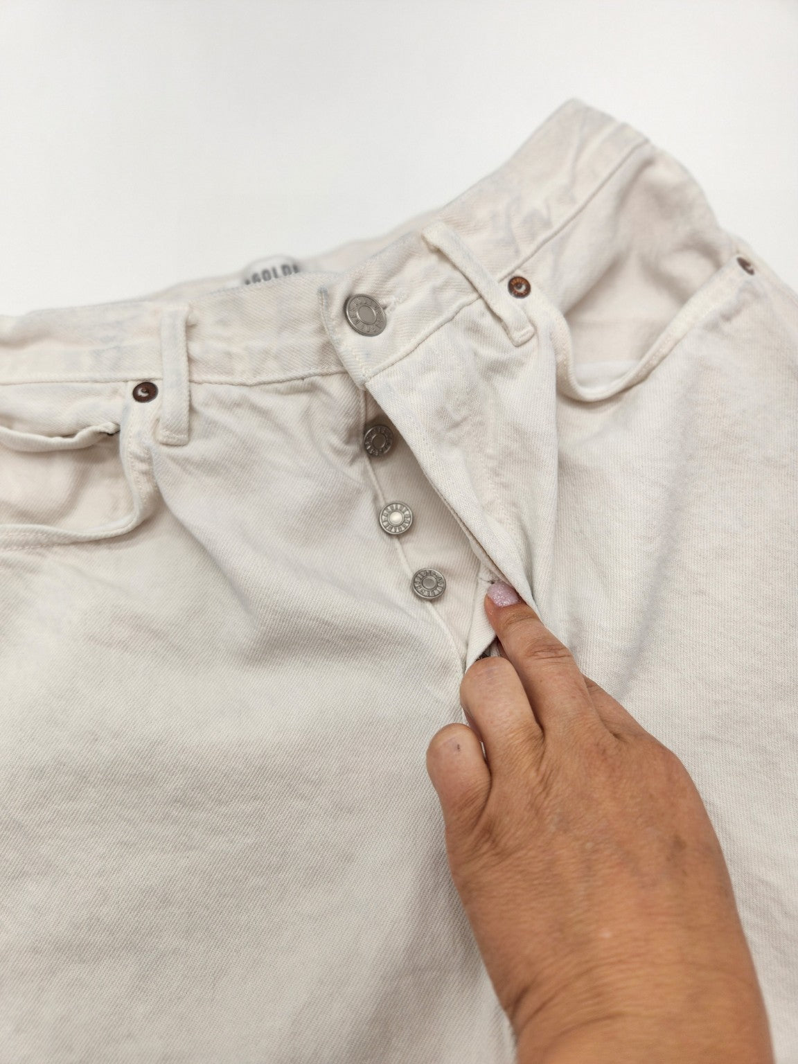 AGOLDE Women's High Rise Straight Leg Raw Hem Jeans Ivory Size 28