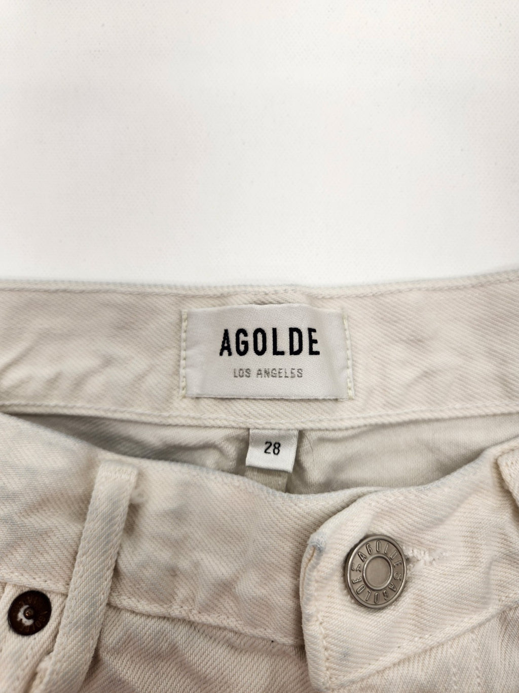 AGOLDE Women's High Rise Straight Leg Raw Hem Jeans Ivory Size 28