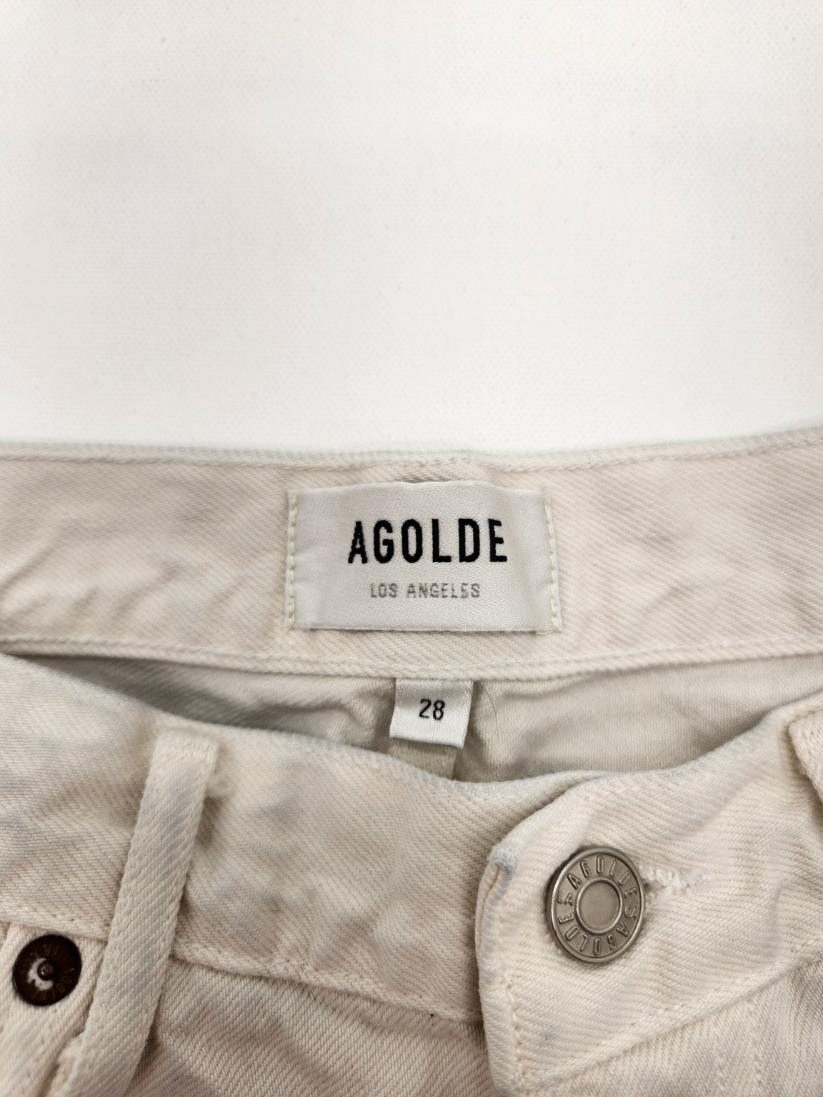 AGOLDE Women's High Rise Straight Leg Raw Hem Jeans Ivory Size 28