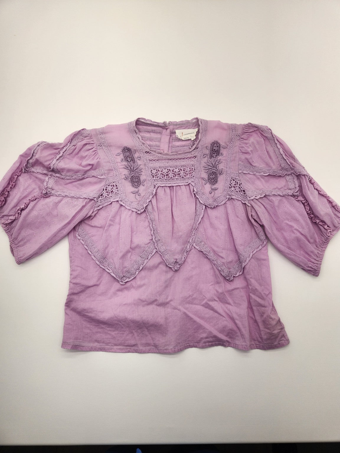 By Anthropologie Embroidered Lace Boho Blouse Purple Size Small