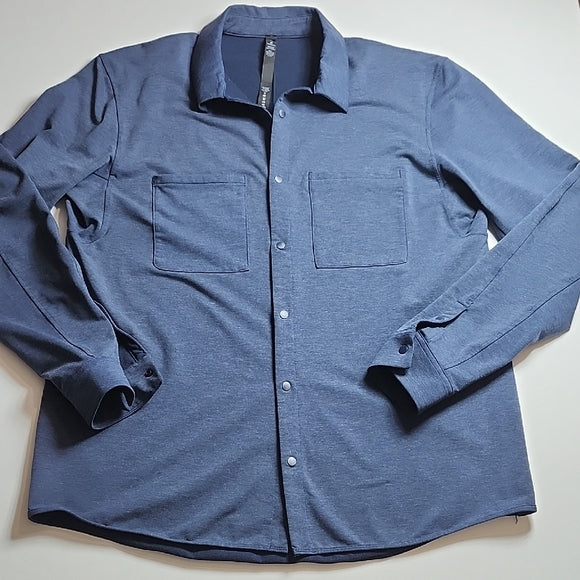 Lululemon Men's Snap Front Long Sleeve Shirt Heathered Navy XL
