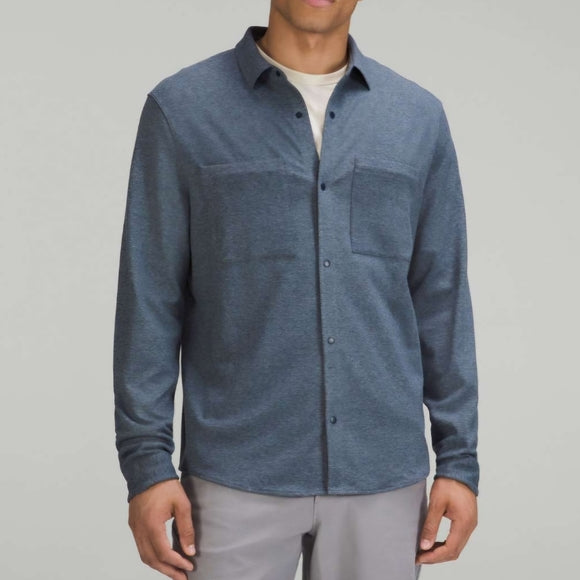 Lululemon Men's Snap Front Long Sleeve Shirt Heathered Navy XL