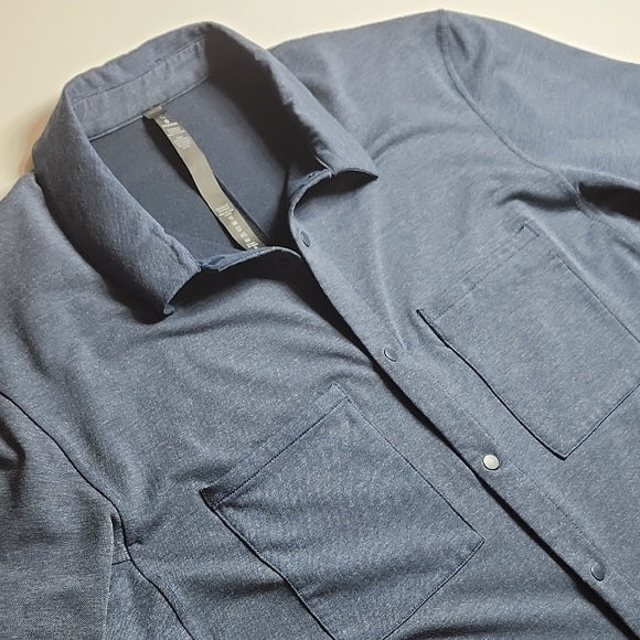 Lululemon Men's Snap Front Long Sleeve Shirt Heathered Navy XL