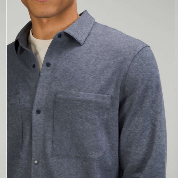 Lululemon Men's Snap Front Long Sleeve Shirt Heathered Navy XL
