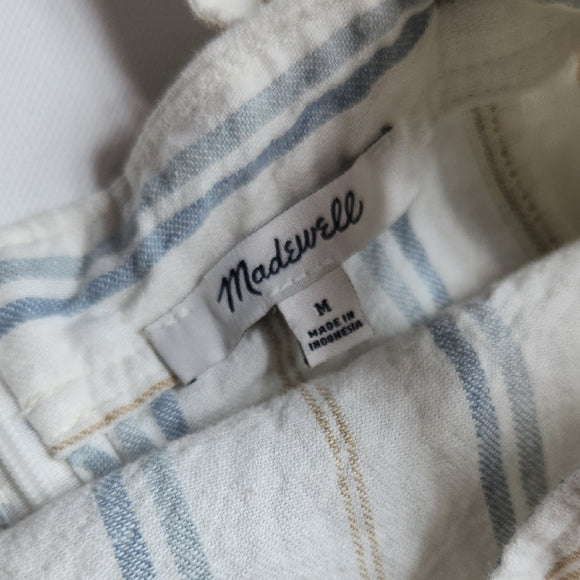 Madewell Striped Linen Blend Apron Midi Dress Women's Size Medium