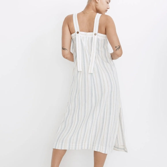 Madewell Striped Linen Blend Apron Midi Dress Women's Size Medium