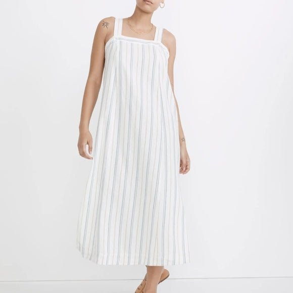 Madewell Striped Linen Blend Apron Midi Dress Women's Size Medium