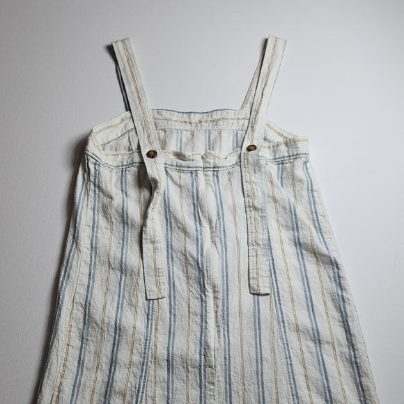 Madewell Striped Linen Blend Apron Midi Dress Women's Size Medium