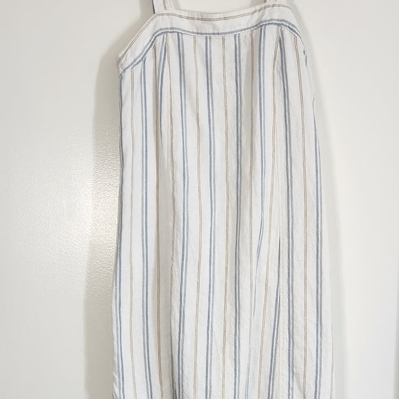 Madewell Striped Linen Blend Apron Midi Dress Women's Size Medium