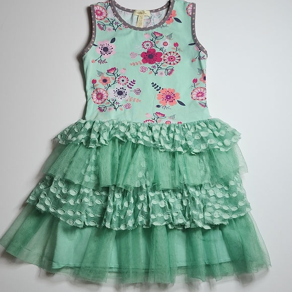 Matilda Jane Girls Floral Tiered Tulle Tutu Dress Mint Green Size 6
