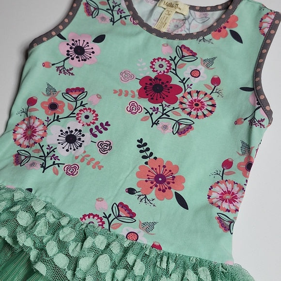 Matilda Jane Girls Floral Tiered Tulle Tutu Dress Mint Green Size 6