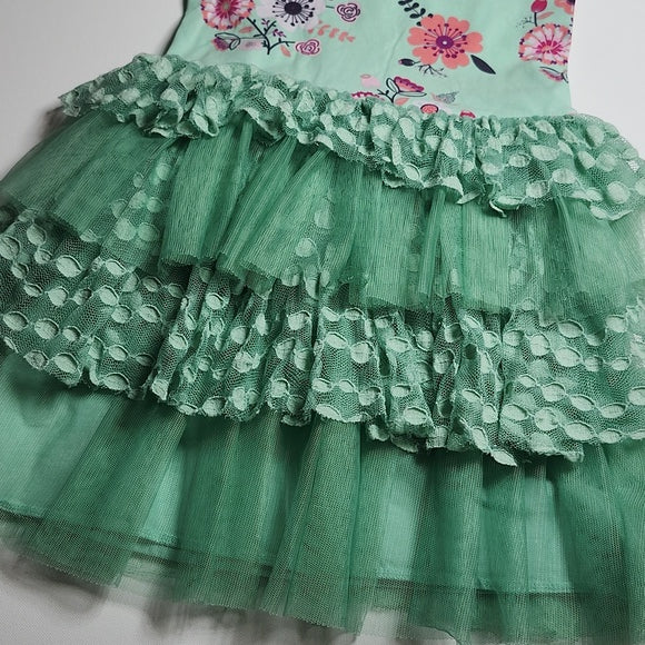 Matilda Jane Girls Floral Tiered Tulle Tutu Dress Mint Green Size 6