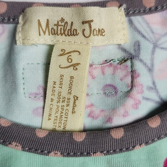 Matilda Jane Girls Floral Tiered Tulle Tutu Dress Mint Green Size 6