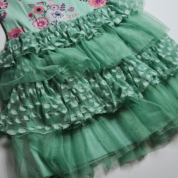 Matilda Jane Girls Floral Tiered Tulle Tutu Dress Mint Green Size 6
