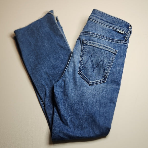 MOTHER Women's Cropped Kick Flare Raw Hem Jeans Blue Size 28