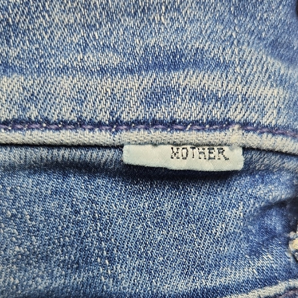 MOTHER Women's Cropped Kick Flare Raw Hem Jeans Blue Size 28