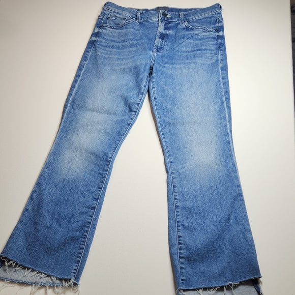 MOTHER Women's Cropped Kick Flare Raw Hem Jeans Blue Size 28