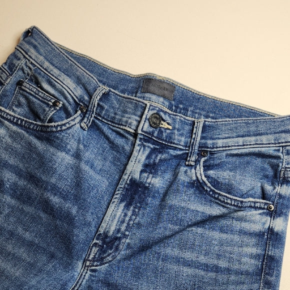 MOTHER Women's Cropped Kick Flare Raw Hem Jeans Blue Size 28