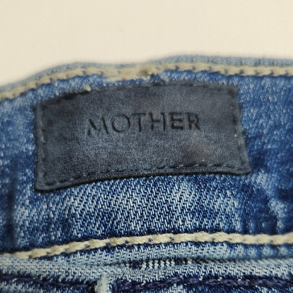 MOTHER Women's Cropped Kick Flare Raw Hem Jeans Blue Size 28