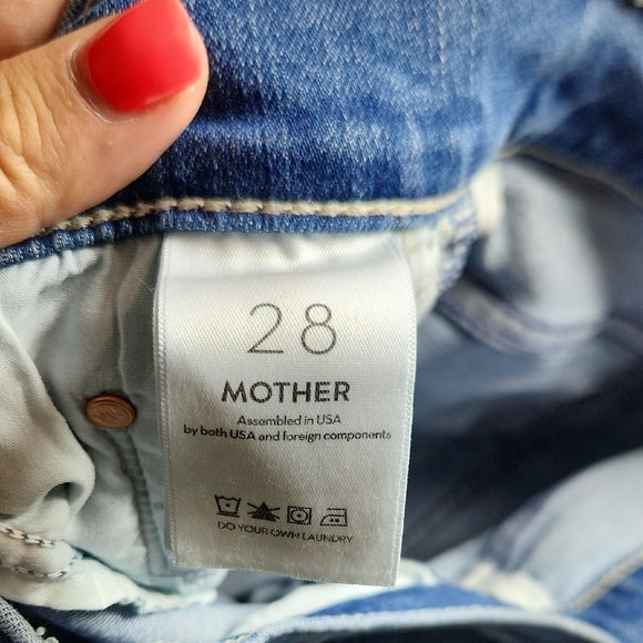 MOTHER Women's Cropped Kick Flare Raw Hem Jeans Blue Size 28