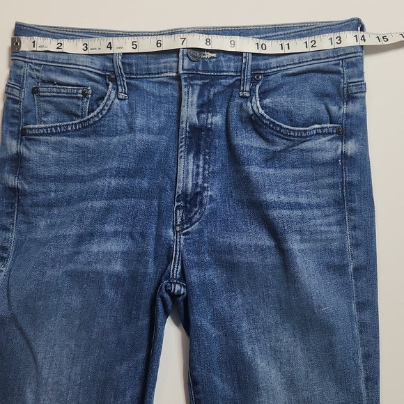 MOTHER Women's Cropped Kick Flare Raw Hem Jeans Blue Size 28